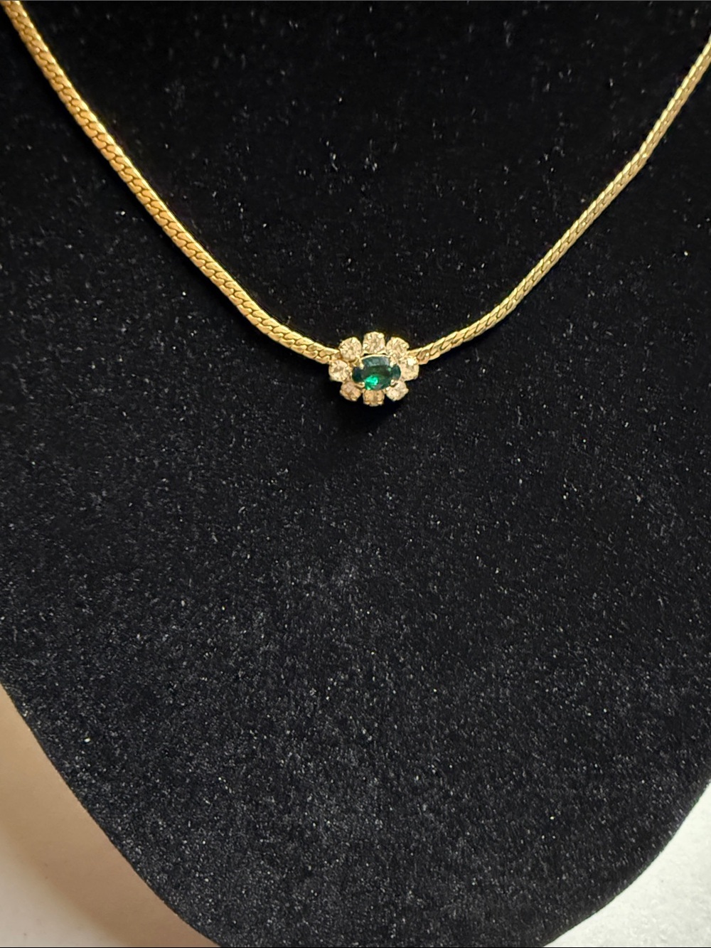Goldtone Necklace with Emerald-Center Floral Pendant